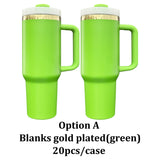 20 Pack USA Warehouse Mirror Gold Plated Christmas Green Powder Coated H2.0 40oz Tumblers with Grinch Laser_GGblanks