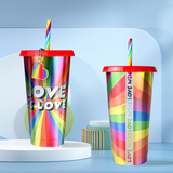100 Pack 24oz Rainbow Laser Plastic Cups with with Colored Keychain_GGblanks