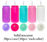 25 Pack 50 Pack 16oz Macaron Solid Color Red Green Christmas Purple Hot Pink Teal Light Pink White Glass Cans_GGblanks