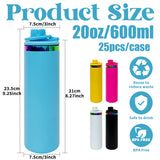 25 Pack 20oz Sports Lid Rainbow Underneath Powder Coat Straight Sports Water Bottles With 2 Lids_GGblanks