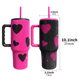 20 Pack USA RTS Hot Pink Black 40oz Sweet Heart Print/Football Diamond Bling Rhinestone Tumblers_GGblanks