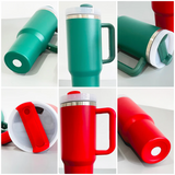 20 Pack Powder Coated 40oz H2.0 Dark Green Red Quencher Tumbler for Christmas_GGblanks