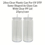 10PACK/25PACK 20oz Can Shaped Clear Transparent Plastic Can Cups With Lid With Straw For UV DTF Wrap_GGblanks