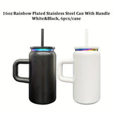 6pcs/12pcs 16oz Rainbow Plated Black&White Stainless Steel Can with Handle for Laser Engraving_GGblanks