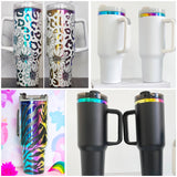 4pcs/8pcs/12pcs Black White H2.0 40oz Powder Coat Rainbow UnderneathTumblers for Laser Engraving_GGblanks