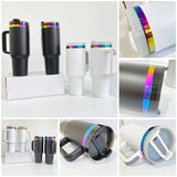 4pcs/8pcs/12pcs Black White H2.0 40oz Powder Coat Rainbow UnderneathTumblers for Laser Engraving_GGblanks