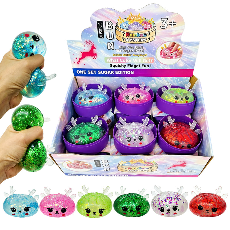 72 Pack Maltose Slow Rising Christmas Reindeer Maltose Bun Squishy Stress Relief Fidget Toys with Steamer for Kids_GGblanks