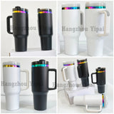 20 Pack Rainbow Plated  30oz 40oz Tumblers Powder Coated H2.0 White/Black Quencher Tumbler_GGblanks