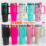 20 Pack Valentine's Day/Macaron/ Colorful/White/Black Rainbow Plated 40oz H2.0 Powder Coated Quencher Tumblers_GGblanks