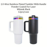 4pcs/8pcs/12pcs Black White H2.0 40oz Powder Coat Rainbow UnderneathTumblers for Laser Engraving_GGblanks
