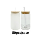 China RTS_12oz Sublimation Blanks Clear Frosted Beer Soda Glass Can With Bamboo Lid And Plastic Straw Sold By Case-GGblanks