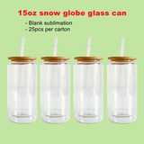 25 Pack 12oz 15oz 20oz Blank Sublimation Pre Drilled  Double Wall Glass Can for Snow Globe_GGblanks