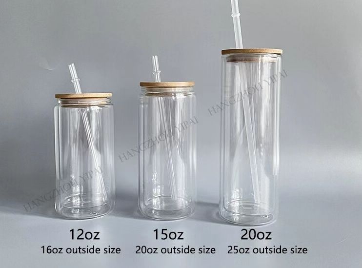 AGH Sublimation Snow Globe Glass Can Blanks 16 oz 6 Pack Sublimation Double  Wall Glass Tumbler with Bamboo Lids and Straws Pre-drilled Cups for Snow