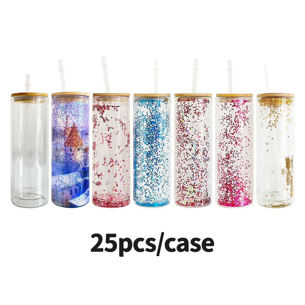 sweet grain Sublimation Snow Globe Glass Tumbler with Bamboo Lids and  Straws, 4 Pack 25 oz Sublimation Tumblers Double Wall Transparent Glass  Iced