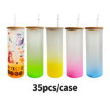 China RTS_25oz Blank Sublimation Colorful Gradient Straight Glass Tumbler With Bamboo Lid And Plastic Straw Sold By Case-GGblanks