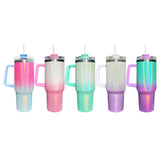 20 Pack 25 Pack 40oz Sublimation Blank Colorful Rainbow Shimmer Glitter Travel Tumbler with Handle_GGblanks