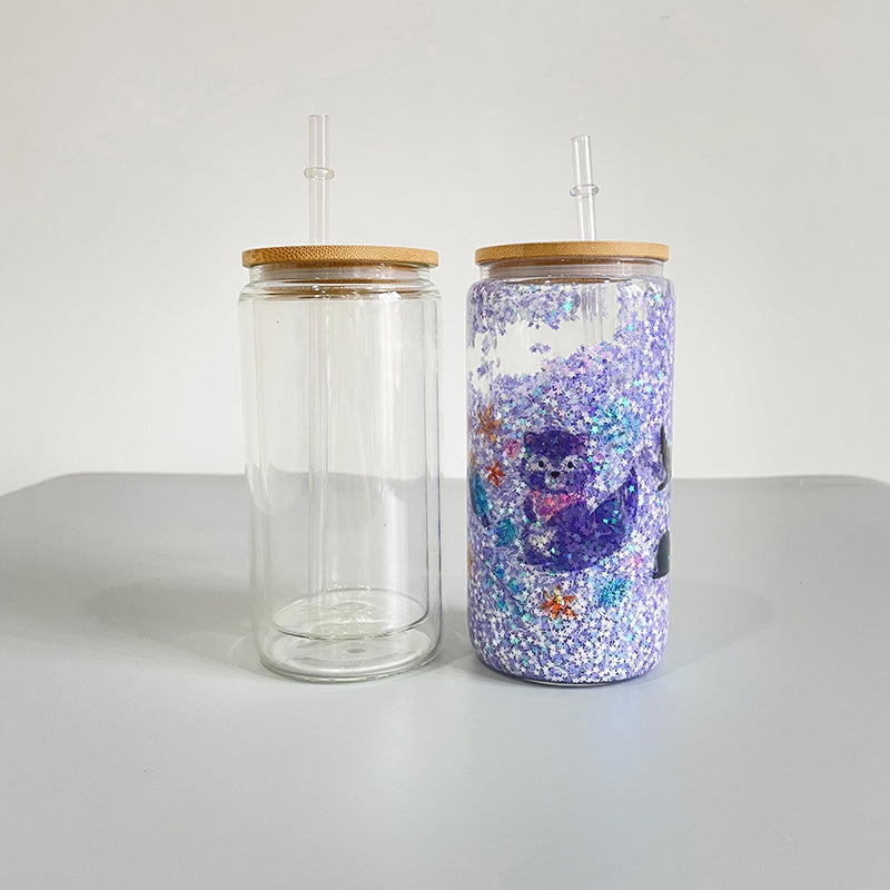 Glass Snow Globe Mug, Bamboo Lid & Plastic Straw, Short 15 oz – Cali Bees  Creations